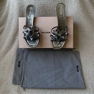 Miu Miu Size 37.5 (7) Calzature Donna silver flower heel Made in Italy